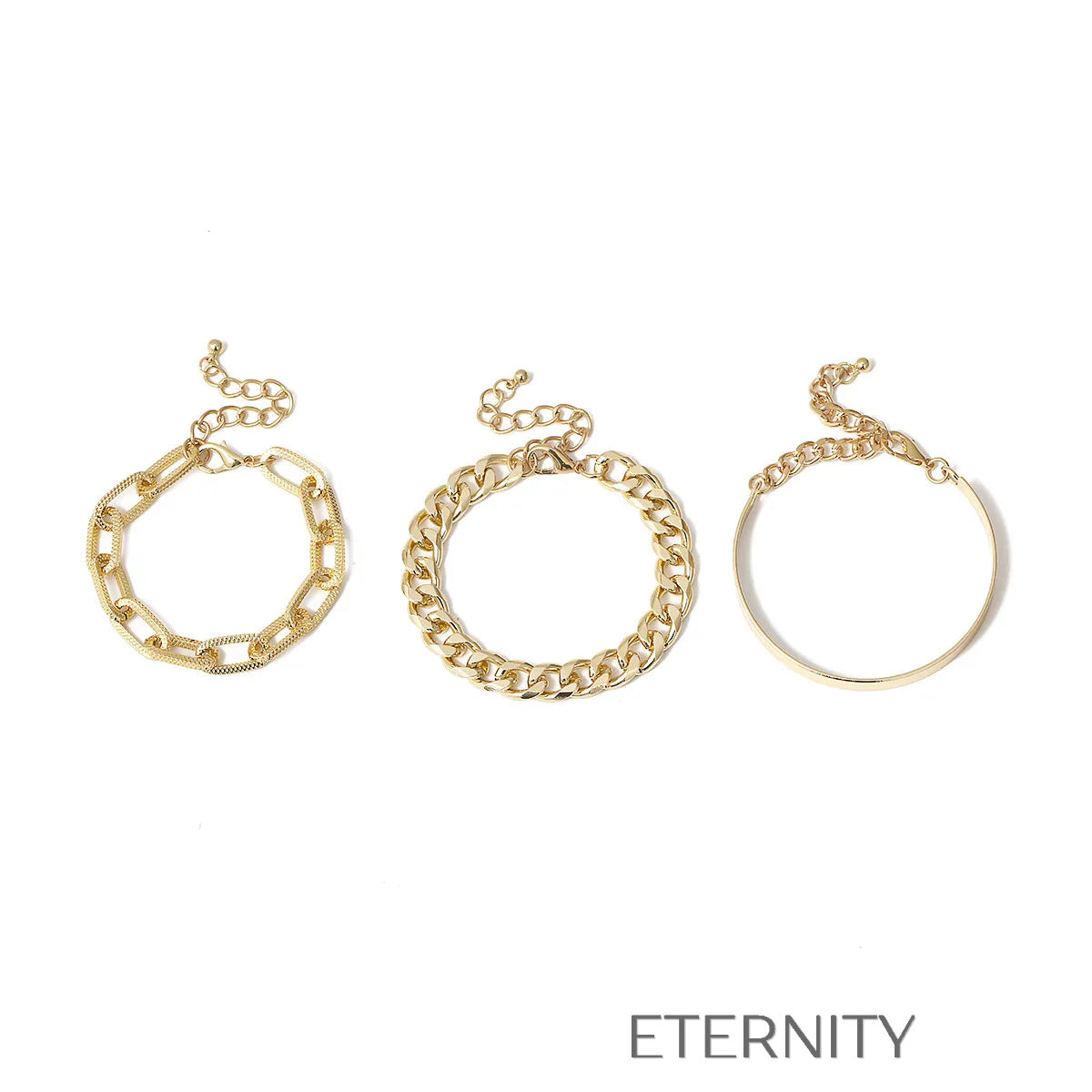 Set de Pulseras de Eslabones y Brazalete Rígido  Brazaletes Dorado Unica Acero Inoxidable  ETERNITY