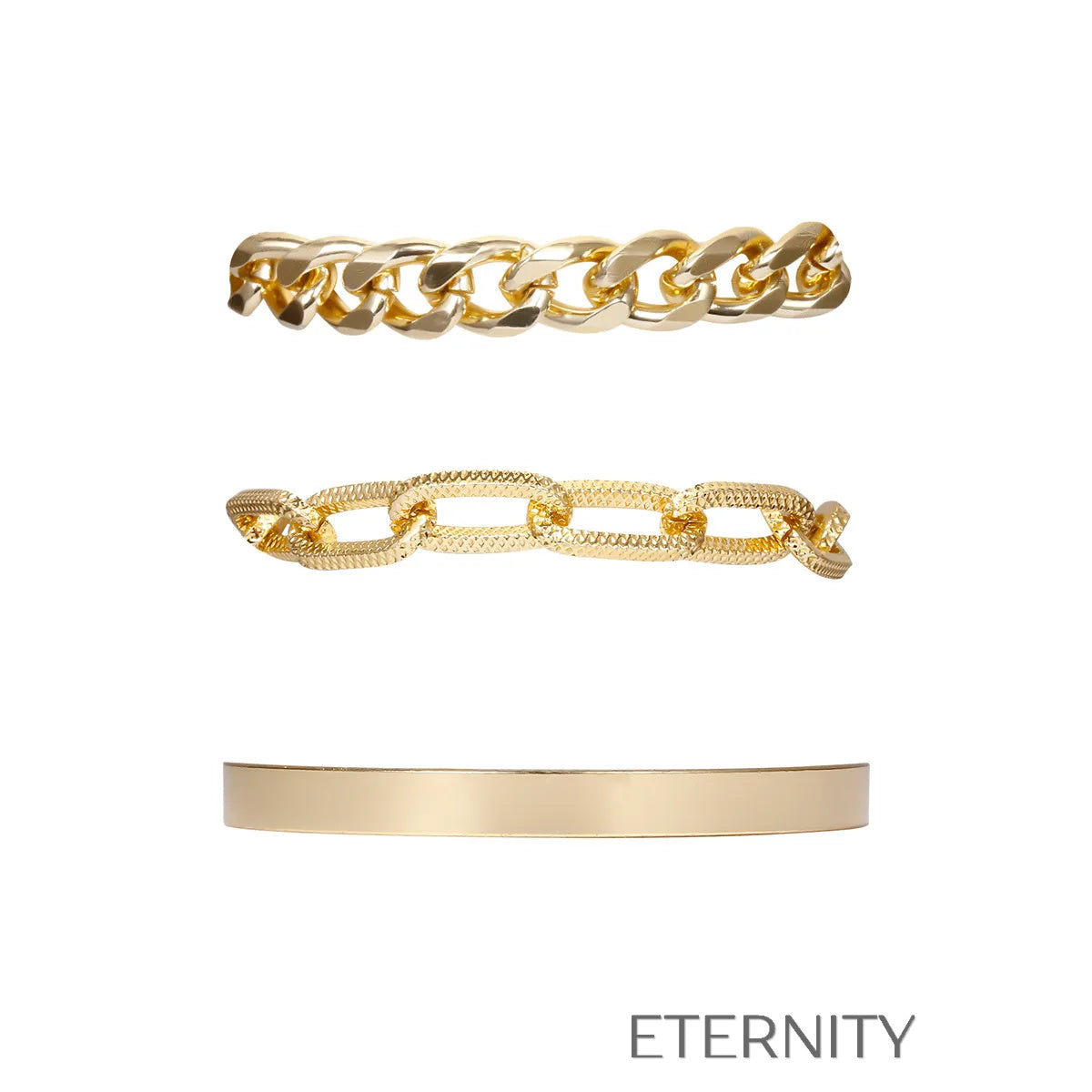 Set de Pulseras de Eslabones y Brazalete Rígido  Brazaletes Dorado Unica Acero Inoxidable  ETERNITY