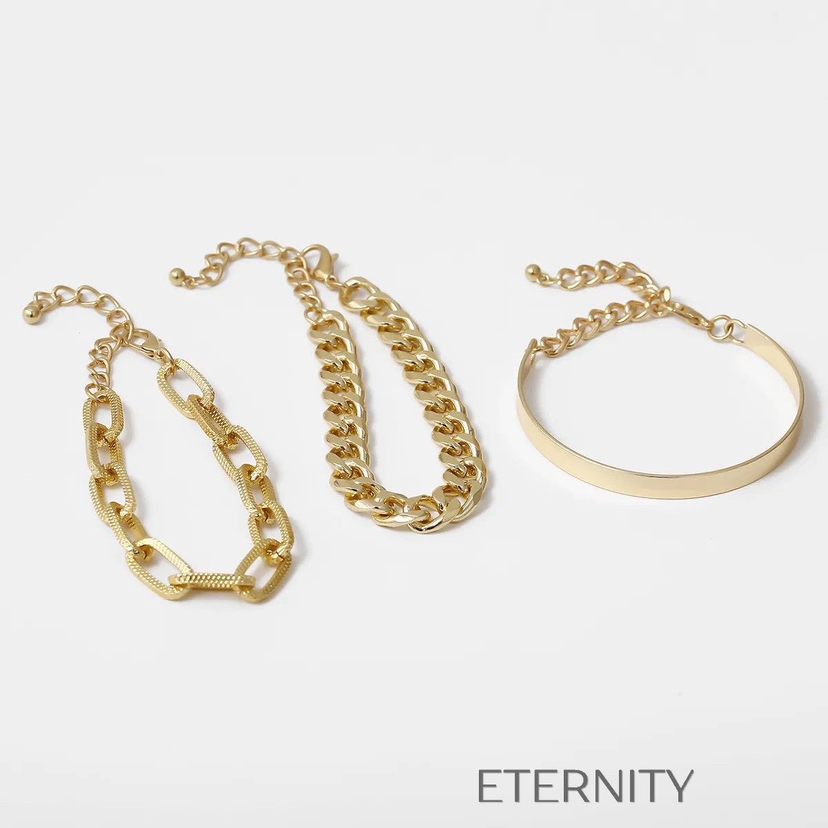 Set de Pulseras de Eslabones y Brazalete Rígido  Brazaletes Dorado Unica Acero Inoxidable  ETERNITY