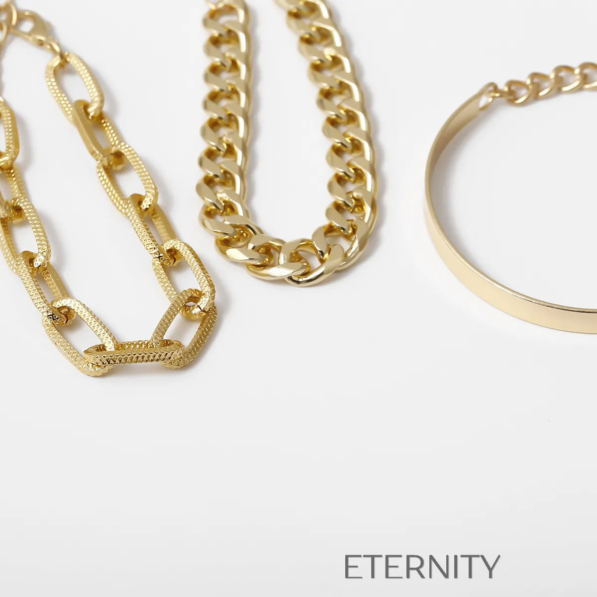 Set de Pulseras de Eslabones y Brazalete Rígido  Brazaletes Dorado Unica Acero Inoxidable  ETERNITY