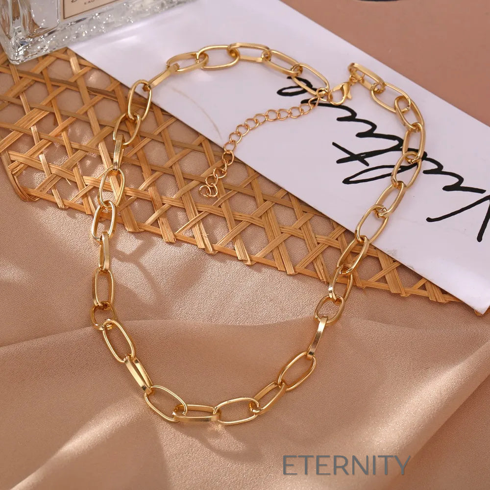 Collar Industrial Link Ovalado  Cadenas Dorado Unica Acero Inoxidable  ETERNITY
