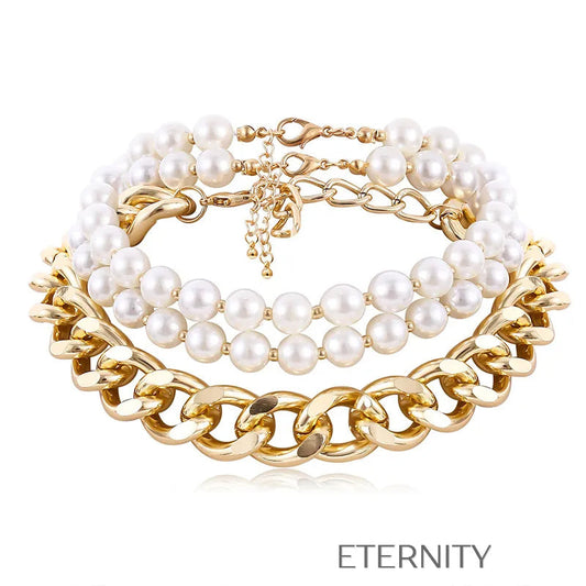 Choker Multicapa Imperial Pearl Perlas y Eslabones  Cadenas Dorado Unica Acero Inoxidable  ETERNITY