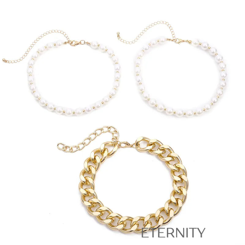 Choker Multicapa Imperial Pearl Perlas y Eslabones  Cadenas Dorado Unica Acero Inoxidable  ETERNITY