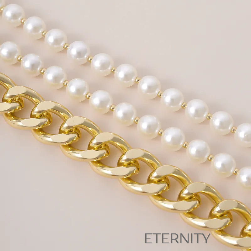Choker Multicapa Imperial Pearl Perlas y Eslabones  Cadenas Dorado Unica Acero Inoxidable  ETERNITY
