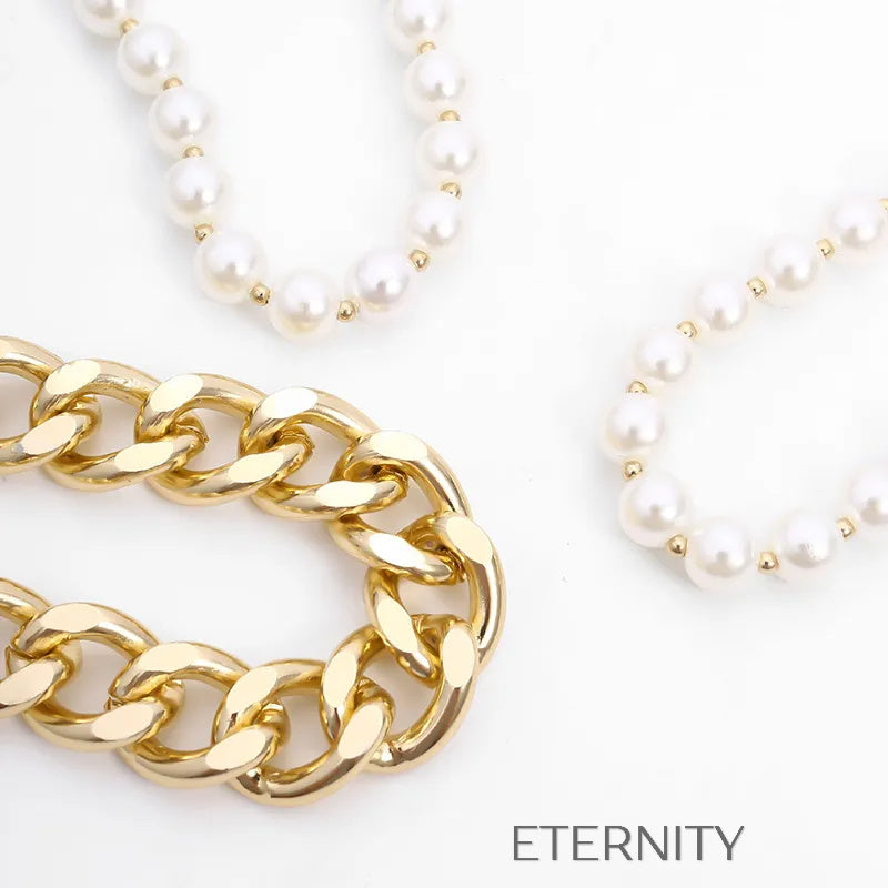 Choker Multicapa Imperial Pearl Perlas y Eslabones  Cadenas Dorado Unica Acero Inoxidable  ETERNITY