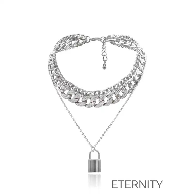 Set de Triple Collar de Cadenas con Dije de Candado  Cadenas Dorado Unica Acero Inoxidable  ETERNITY