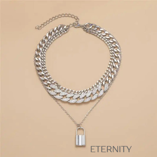 Set de Triple Collar de Cadenas con Dije de Candado  Cadenas Dorado Unica Acero Inoxidable  ETERNITY