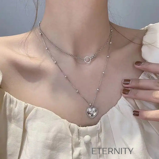 Set de Collares Vintage Regal con Dije de Corazón Coronado en Plata  Cadenas Plateado Unica Acero Inoxidable  ETERNITY