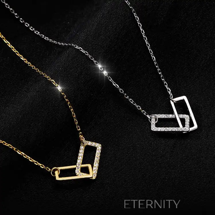 Collar Minimalista de Rectángulos Entrelazados con Cristales  Cadenas Dorado Unica Acero Inoxidable  ETERNITY