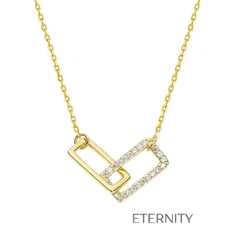 Collar Minimalista de Rectángulos Entrelazados con Cristales  Cadenas Dorado Unica Acero Inoxidable  ETERNITY