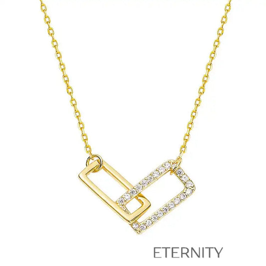 Collar Minimalista de Rectángulos Entrelazados con Cristales  Cadenas Dorado Unica Acero Inoxidable  ETERNITY