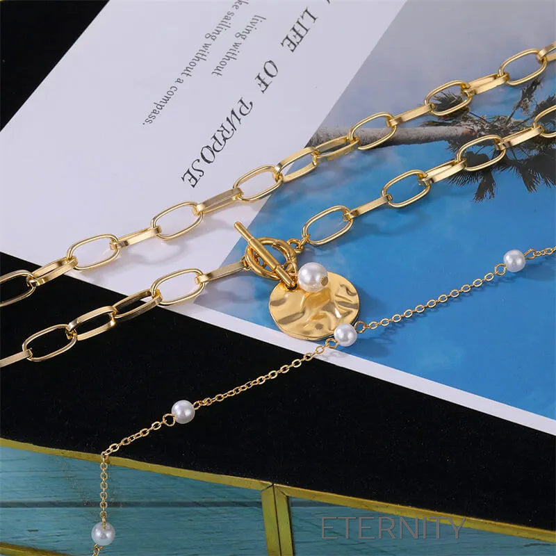 Collares dorados con perlas – diseño elegante y moderno Cadenas Dorado Unica Acero Inoxidable  ETERNITY