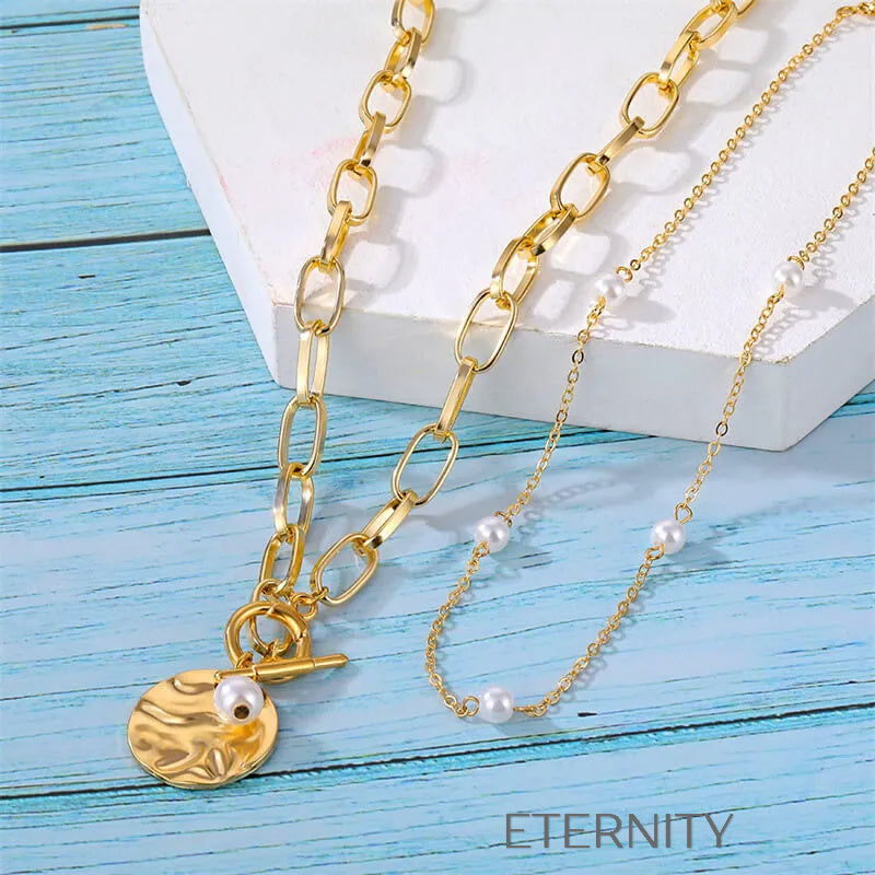 Collares dorados con perlas – diseño elegante y moderno Cadenas Dorado Unica Acero Inoxidable  ETERNITY