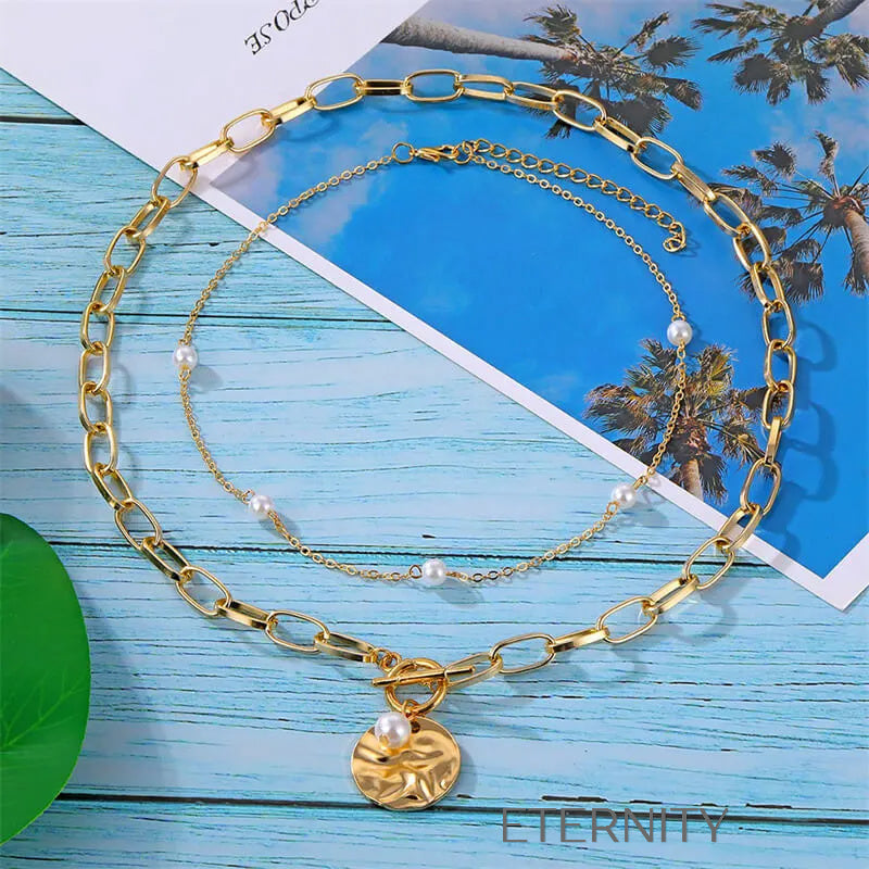 Collares dorados con perlas – diseño elegante y moderno Cadenas Dorado Unica Acero Inoxidable  ETERNITY