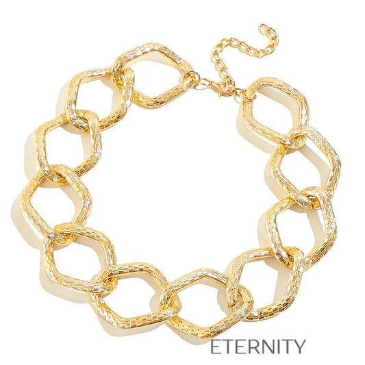 Collar Golden Mosaic de Eslabones Geométricos Texturizados  Cadenas Dorado Unica Acero Inoxidable  ETERNITY