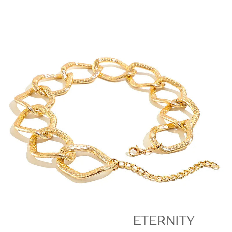 Collar Golden Mosaic de Eslabones Geométricos Texturizados  Cadenas Dorado Unica Acero Inoxidable  ETERNITY