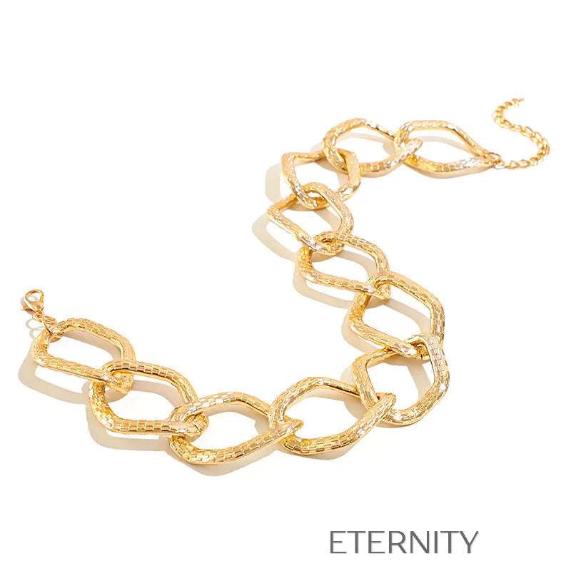 Collar Golden Mosaic de Eslabones Geométricos Texturizados  Cadenas Dorado Unica Acero Inoxidable  ETERNITY