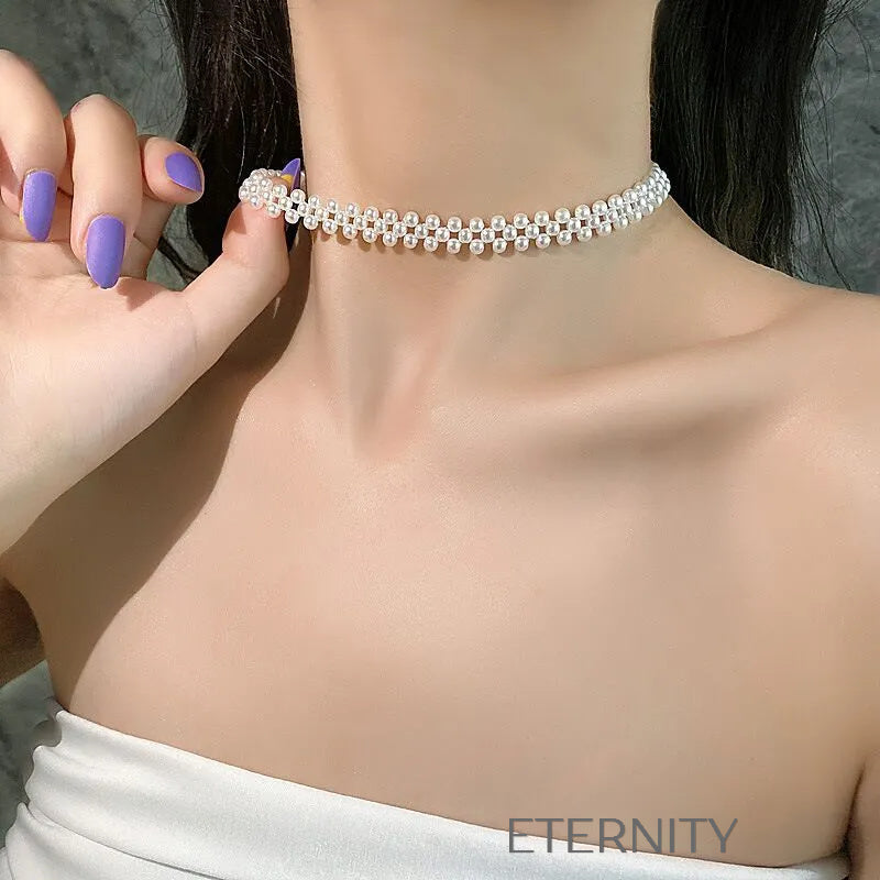 Choker Graceful Pearl Tejido con Dije de Perla  Cadenas Perla Unica Acero Inoxidable  ETERNITY