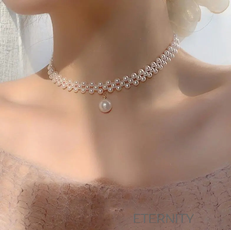 Choker Graceful Pearl Tejido con Dije de Perla  Cadenas Perla Unica Acero Inoxidable  ETERNITY