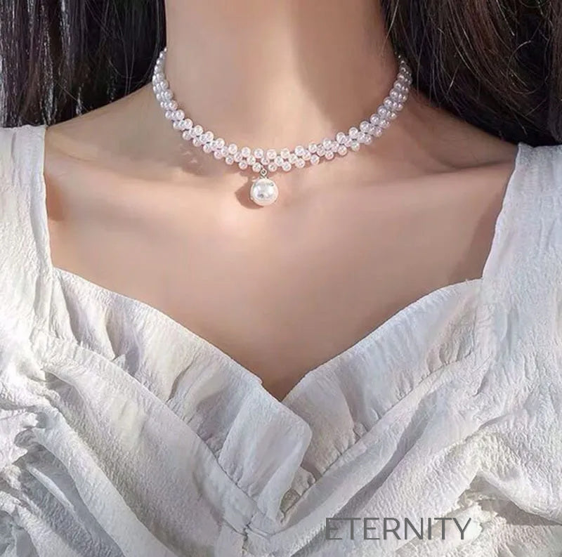 Choker Graceful Pearl Tejido con Dije de Perla  Cadenas Perla Unica Acero Inoxidable  ETERNITY