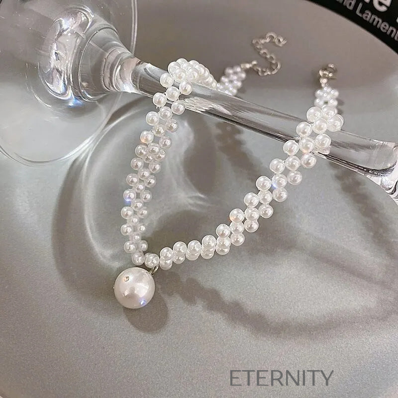 Choker Graceful Pearl Tejido con Dije de Perla  Cadenas Perla Unica Acero Inoxidable  ETERNITY