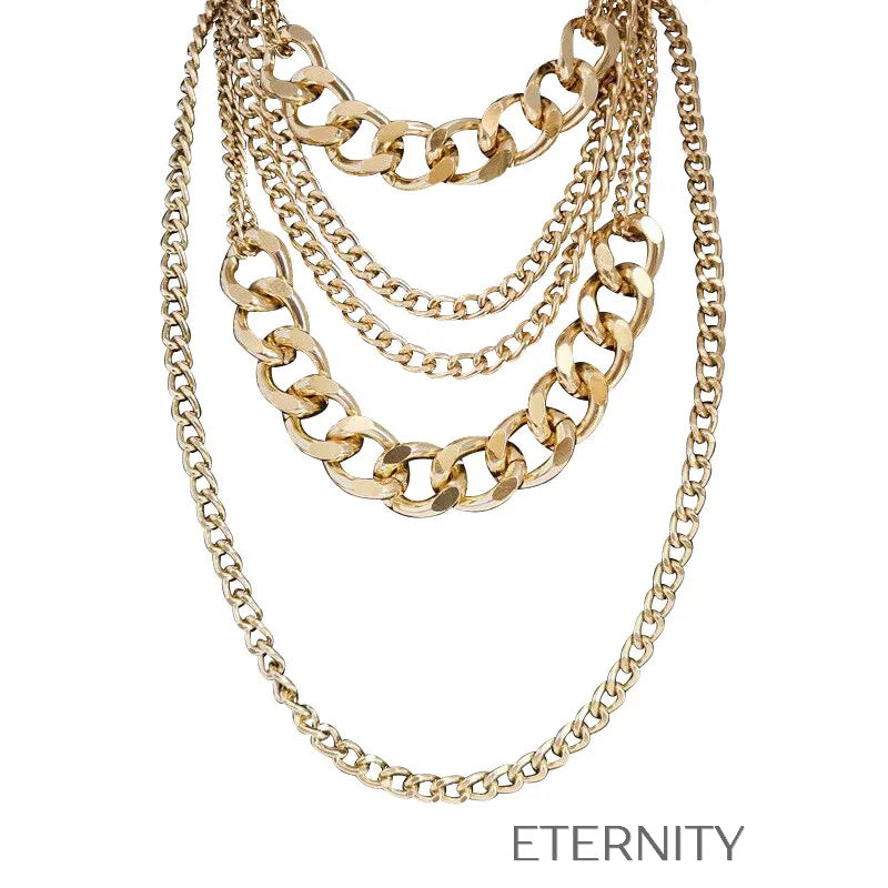 Collar Golden Cascade Multicapa de Eslabones Gruesos  Cadenas Dorado Unica Acero Inoxidable  ETERNITY
