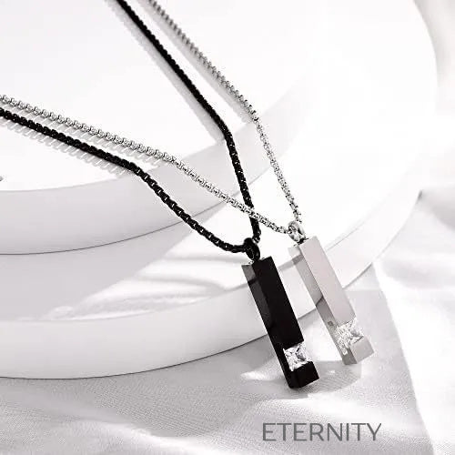 Collares rectangulares minimalistas en negro y plateado Cadenas Negro Unica Acero Inoxidable  ETERNITY