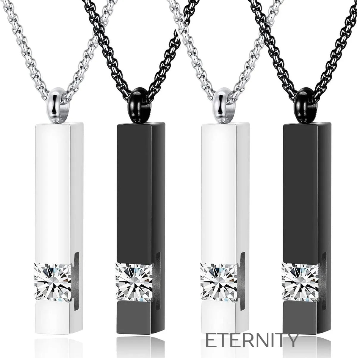 Collares rectangulares minimalistas en negro y plateado Cadenas Negro Unica Acero Inoxidable  ETERNITY