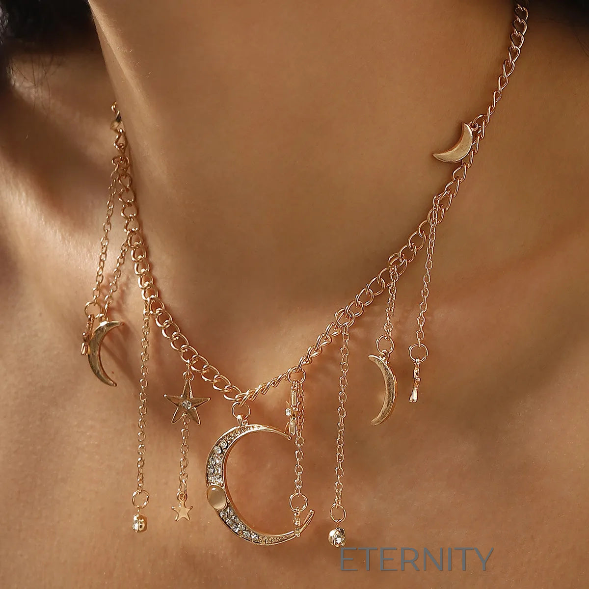 Cadena de Cintura Celestial Moon con Dijes de Luna y Estrellas en Oro y Plata  Cadenas Dorado Unica Acero Inoxidable  ETERNITY