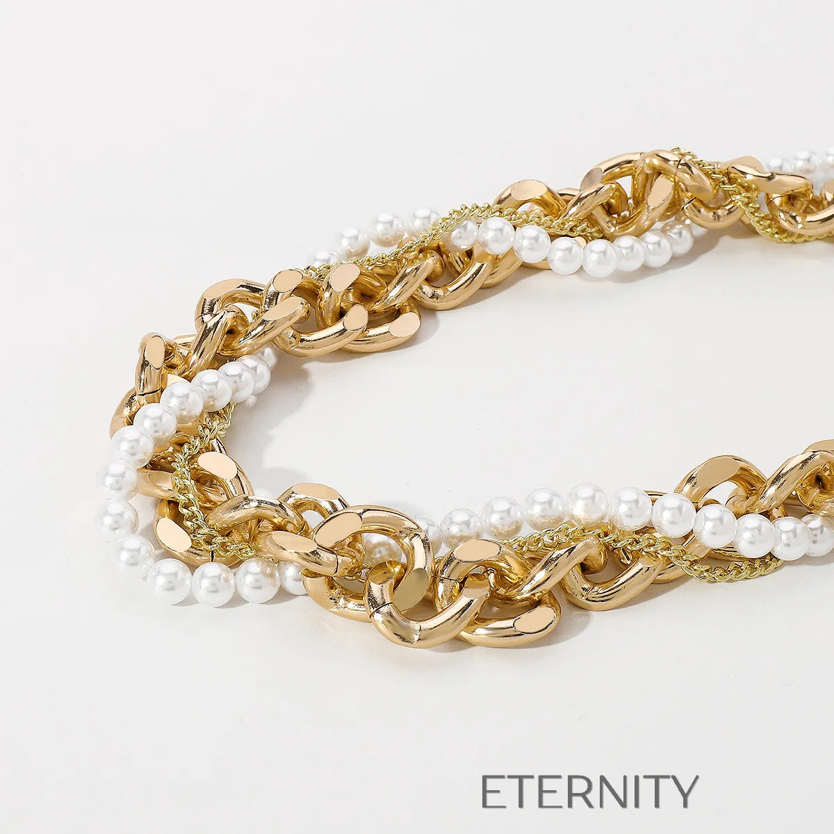 Collar Hybrid Majesty Eslabones y Perlas  Cadenas Dorado Unica Acero Inoxidable  ETERNITY