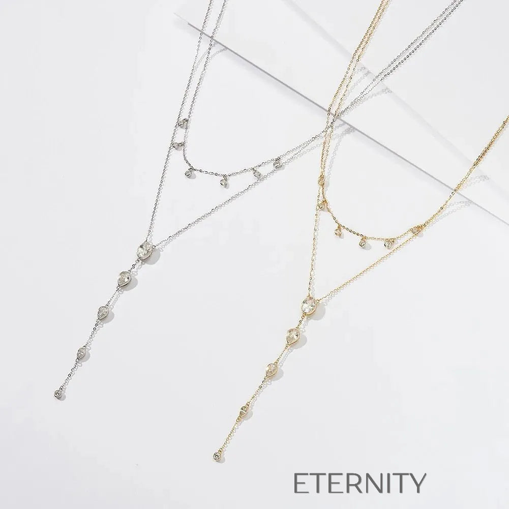 Collar Crystal Drop Doble  Cadenas Dorado Unica Acero Inoxidable  ETERNITY