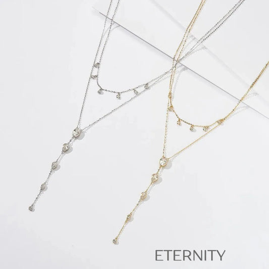 Collar Crystal Drop Doble  Cadenas Dorado Unica Acero Inoxidable  ETERNITY