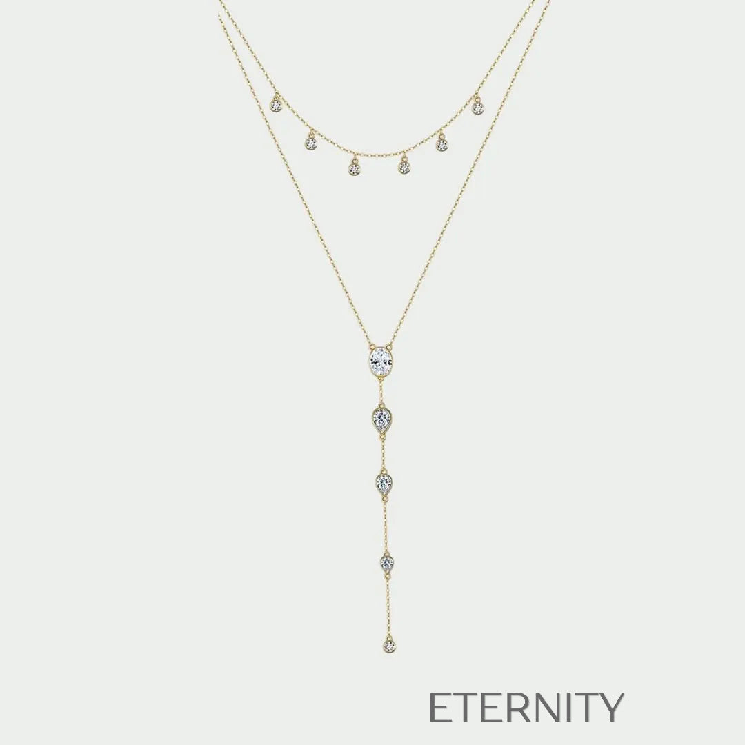 Collar Crystal Drop Doble  Cadenas Dorado Unica Acero Inoxidable  ETERNITY
