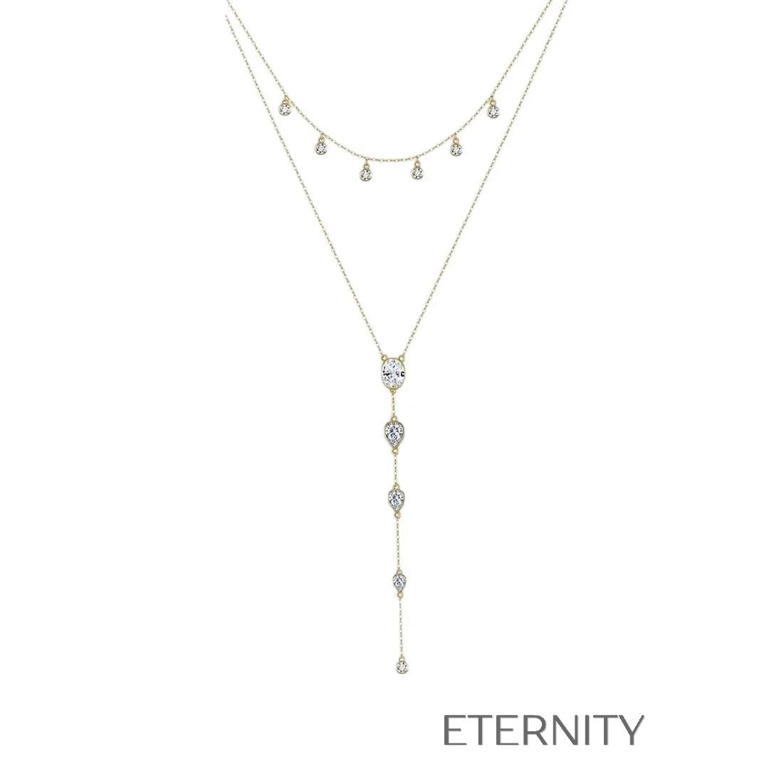 Collar Crystal Drop Doble  Cadenas Dorado Unica Acero Inoxidable  ETERNITY