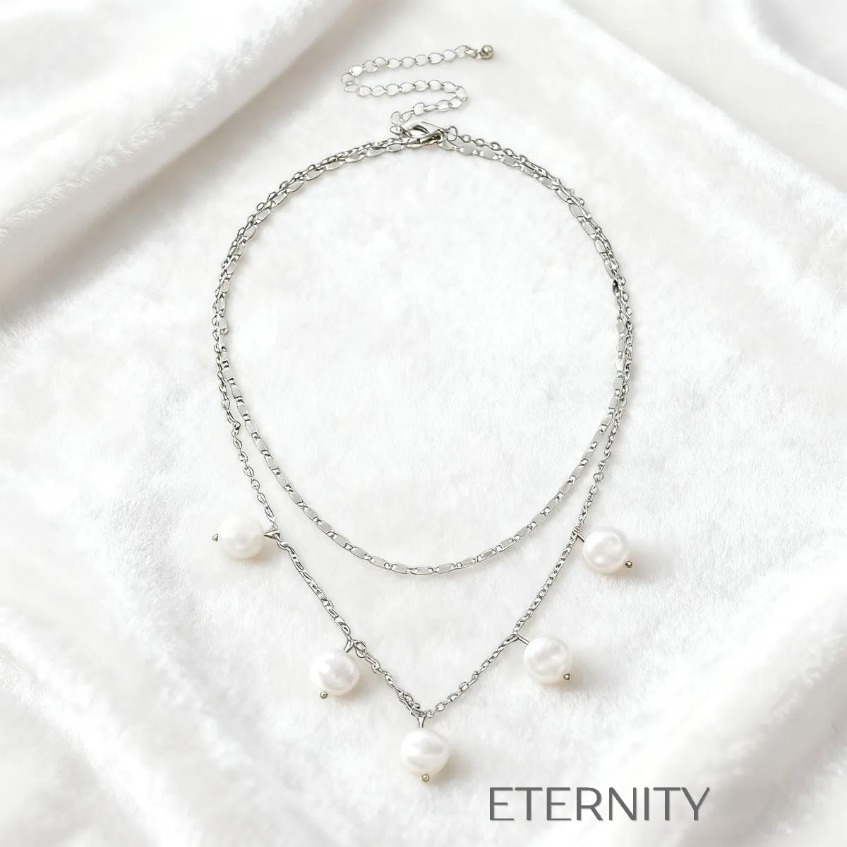 Collar Doble Pearly Snake con Perlas Grandes y Dije Crystal Bar en Oro  Cadenas Dorado Unica Acero Inoxidable  ETERNITY