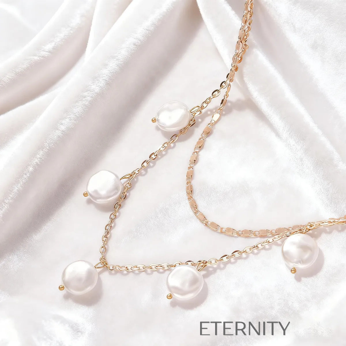 Collar Doble Pearly Snake con Perlas Grandes y Dije Crystal Bar en Oro  Cadenas Dorado Unica Acero Inoxidable  ETERNITY