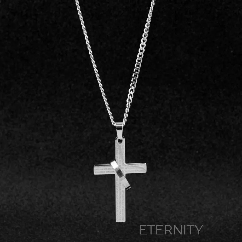 Collar Eternal Faith   Cruz y Anillo Entrelazado Cadenas Plateado 60cm Acero Inoxidable  ETERNITY