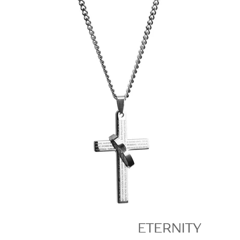 Collar Eternal Faith   Cruz y Anillo Entrelazado Cadenas Plateado 60cm Acero Inoxidable  ETERNITY