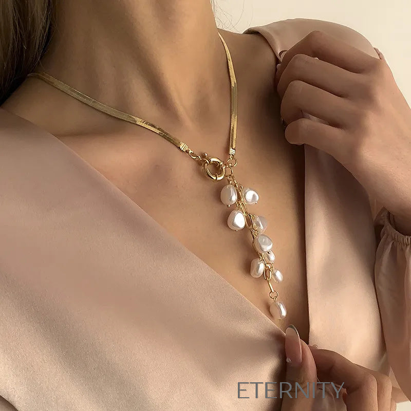 Collar Baroque Cascade Perlas  Cadenas Dorado Unica Acero Inoxidable  ETERNITY