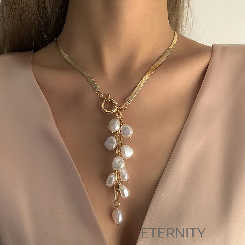 Collar Baroque Cascade Perlas  Cadenas Dorado Unica Acero Inoxidable  ETERNITY