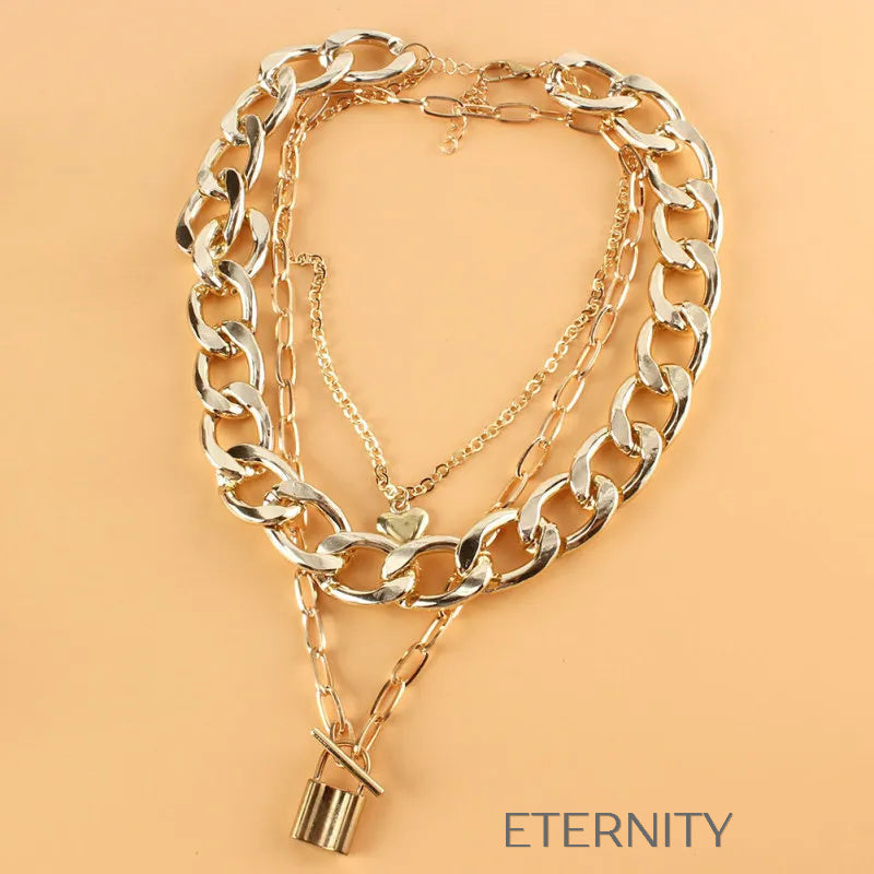 Set de Collares de Cadena Gruesa y Dije de Candado  Cadenas Dorado Unica Acero Inoxidable  ETERNITY