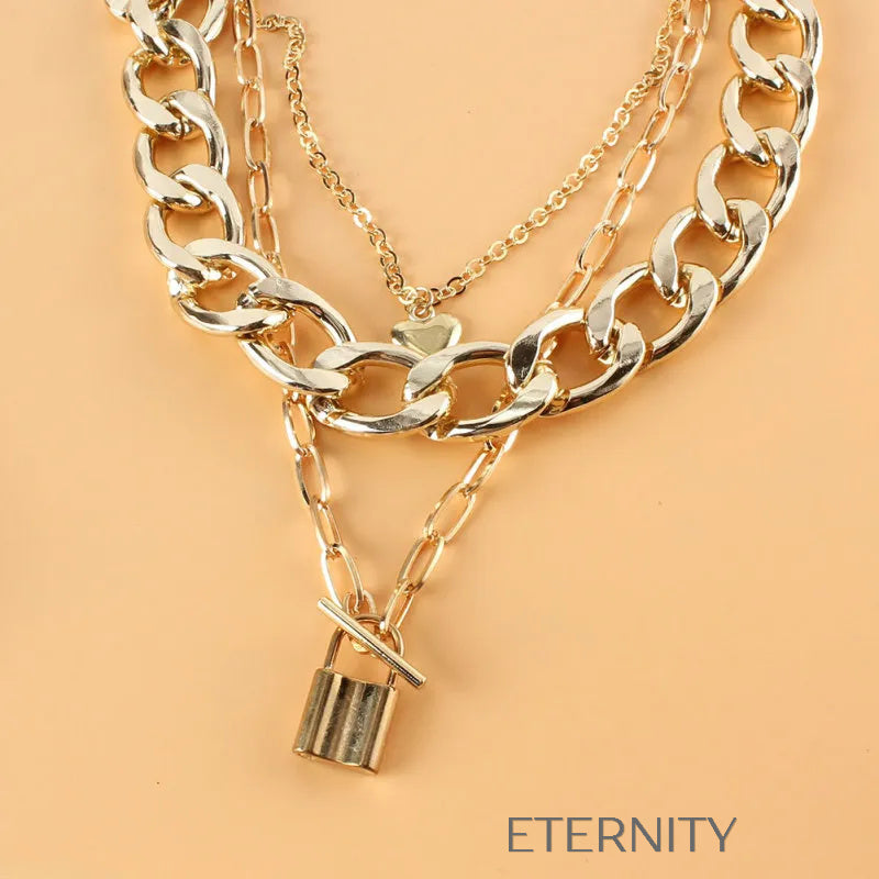 Set de Collares de Cadena Gruesa y Dije de Candado  Cadenas Dorado Unica Acero Inoxidable  ETERNITY
