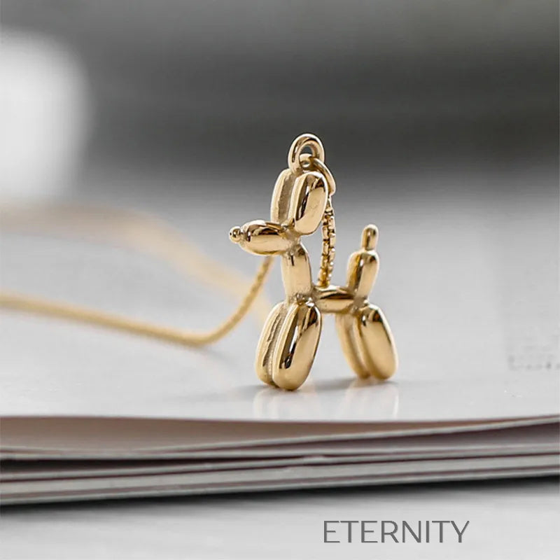 Collar con Dije de Perro Globo (Balloon Dog) en Oro 18K  Cadenas Dorado Unica Acero Inoxidable  ETERNITY