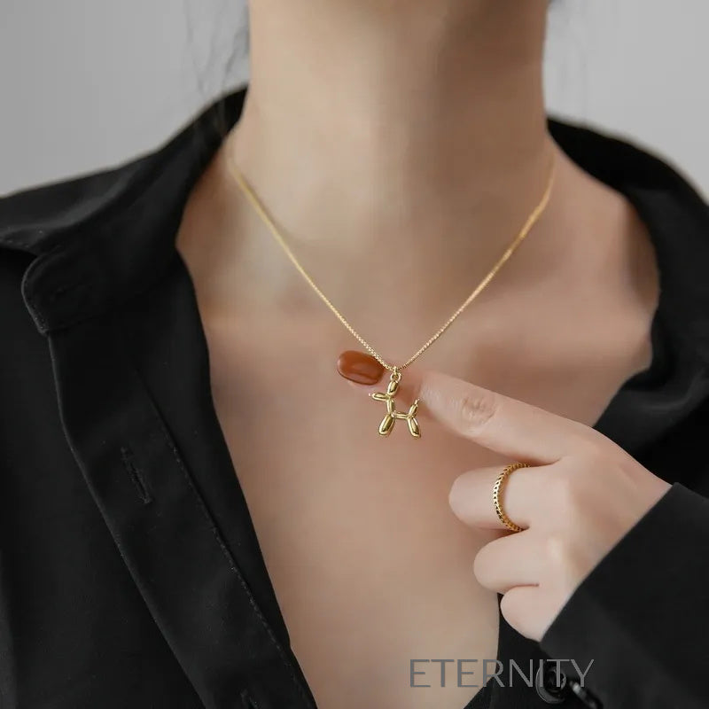 Collar con Dije de Perro Globo (Balloon Dog) en Oro 18K  Cadenas Dorado Unica Acero Inoxidable  ETERNITY