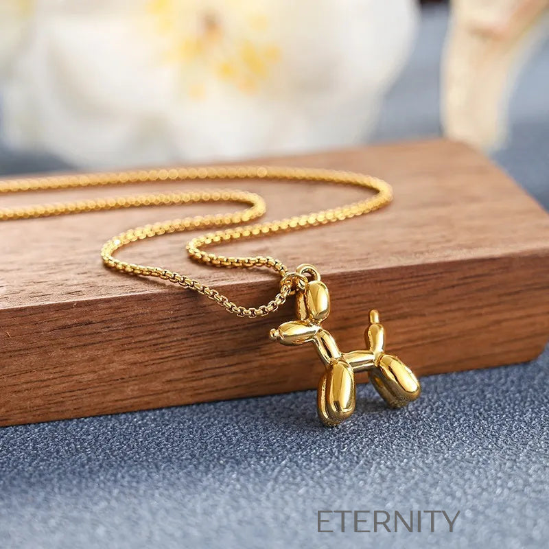Collar con Dije de Perro Globo (Balloon Dog) en Oro 18K  Cadenas Dorado Unica Acero Inoxidable  ETERNITY