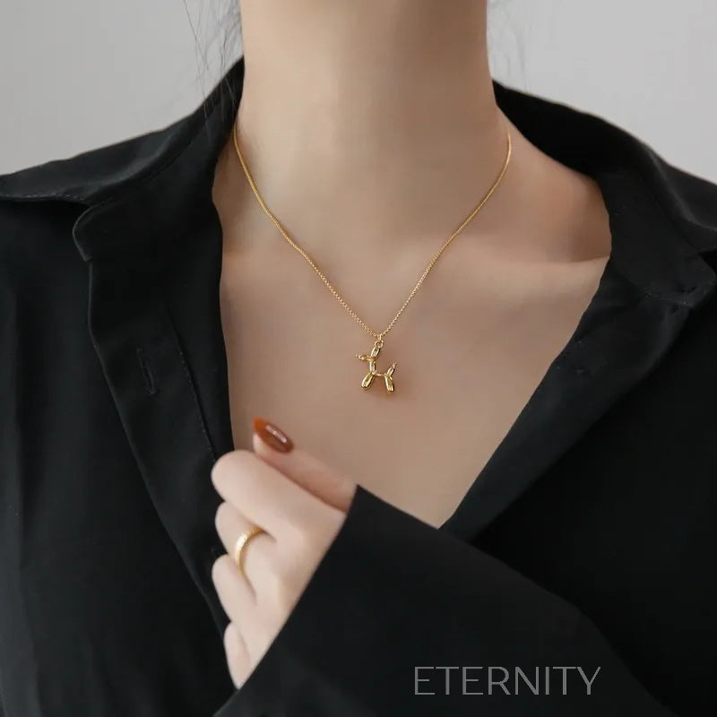 Collar con Dije de Perro Globo (Balloon Dog) en Oro 18K  Cadenas Dorado Unica Acero Inoxidable  ETERNITY