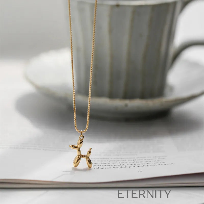 Collar con Dije de Perro Globo (Balloon Dog) en Oro 18K  Cadenas Dorado Unica Acero Inoxidable  ETERNITY