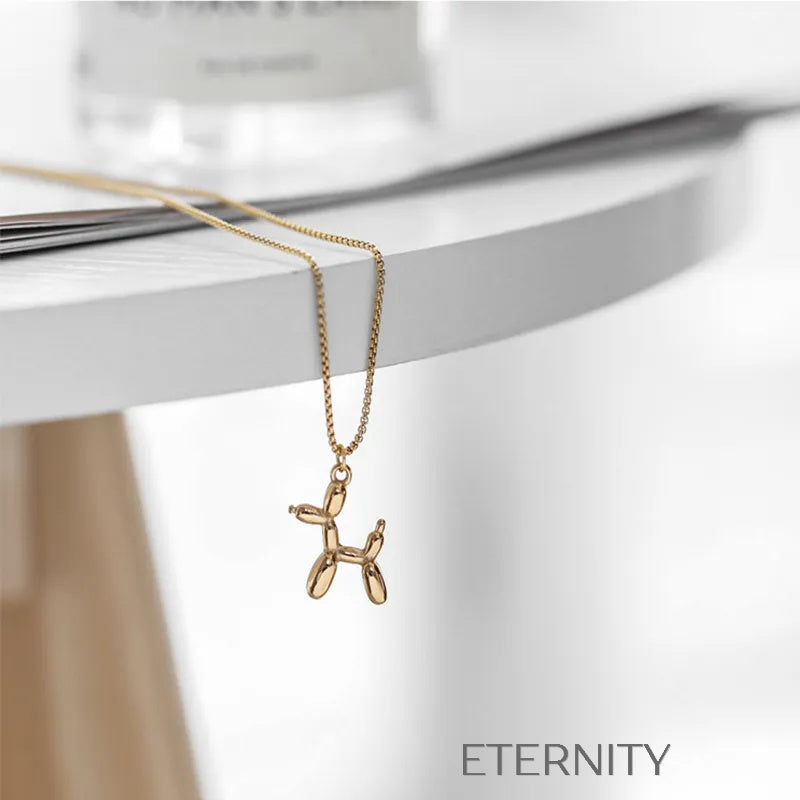 Collar con Dije de Perro Globo (Balloon Dog) en Oro 18K  Cadenas Dorado Unica Acero Inoxidable  ETERNITY
