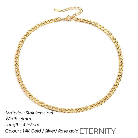 Collar de Cadena de Eslabones Cubanos en Oro  Cadenas Dorado 42cm Acero Inoxidable  ETERNITY
