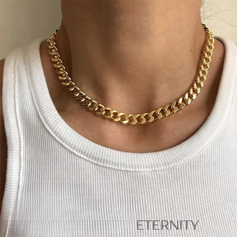 Collar de Cadena de Eslabones Cubanos en Oro  Cadenas Dorado 42cm Acero Inoxidable  ETERNITY
